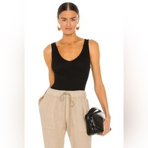 Military Rib U Neck Tank in Black Enza Costa